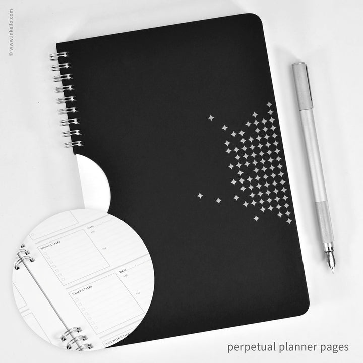 Star Weekly Planner with Black Cover and Silver Ink (