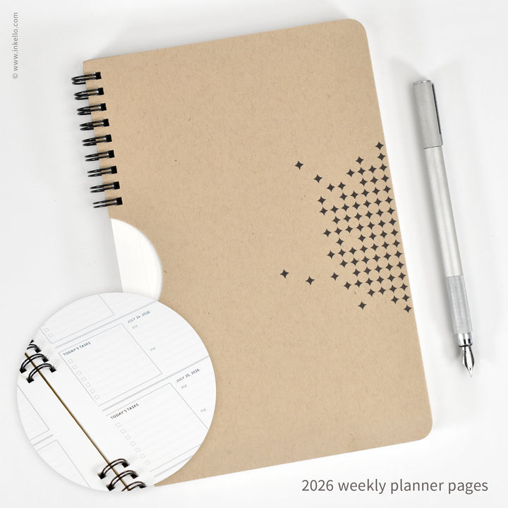 Star Weekly Planner with Kraft Cover and Black Ink (