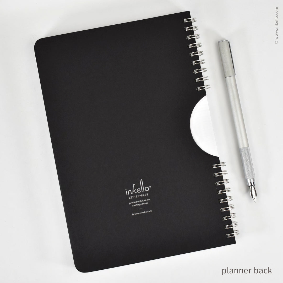 Swirl Weekly Planner with Black Cover and Silver Ink (