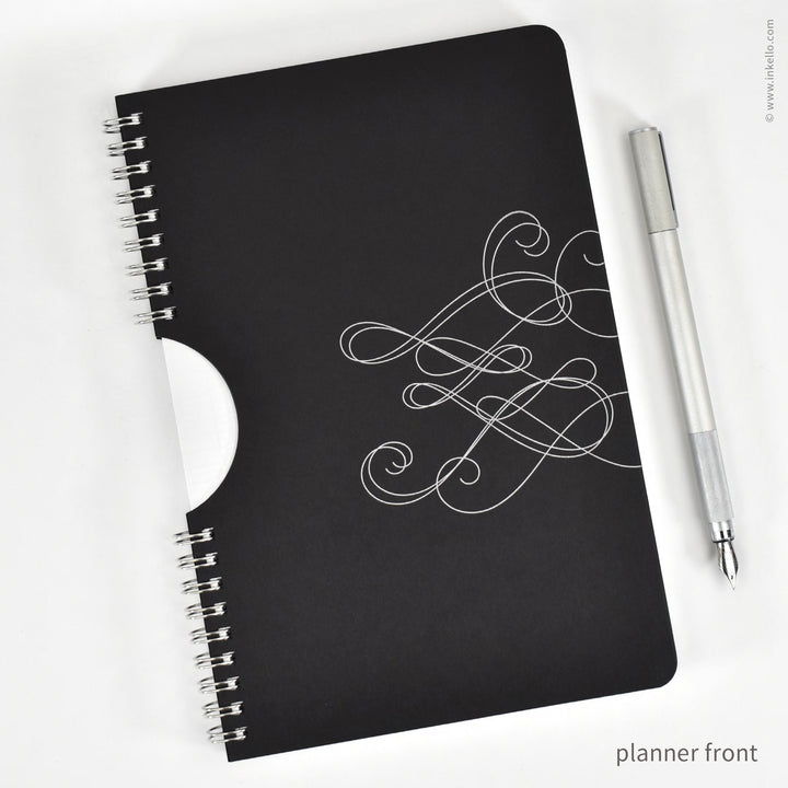Swirl Weekly Planner with Black Cover and Silver Ink (