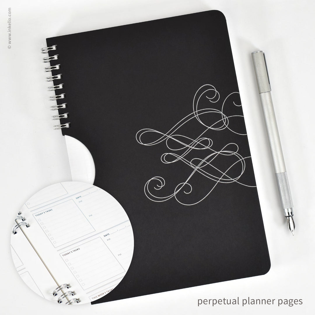 Swirl Weekly Planner with Black Cover and Silver Ink (