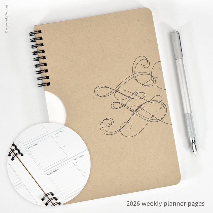 Swirl Weekly Planner with Kraft Cover and Black Ink (