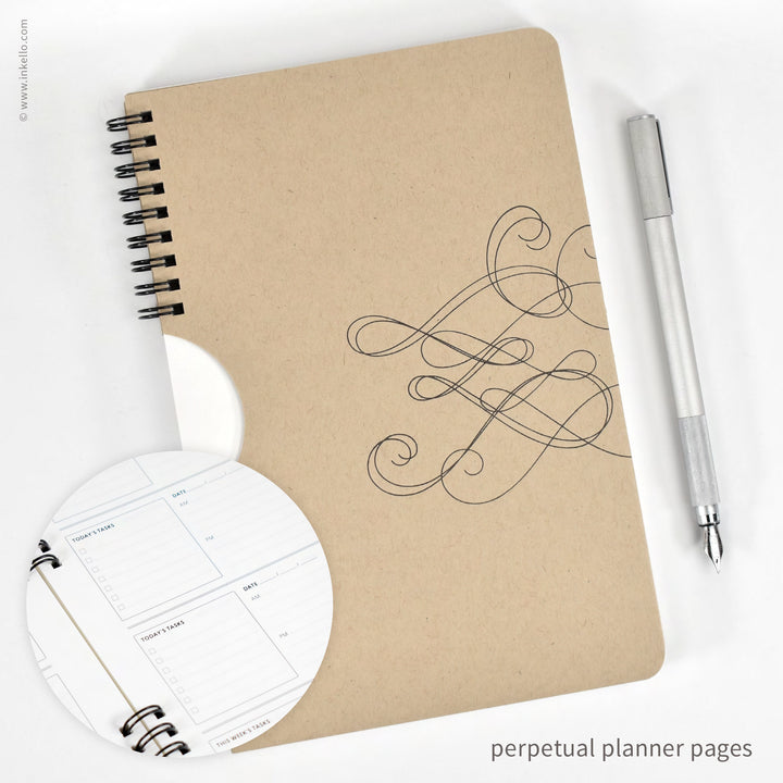 Swirl Weekly Planner with Kraft Cover and Black Ink (