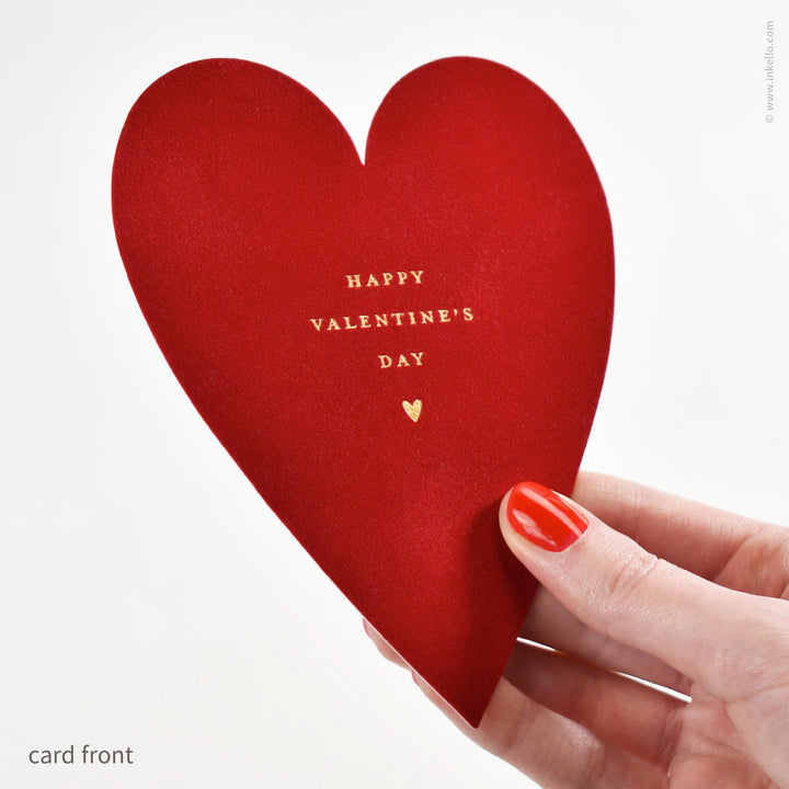 Crimson Velveteen Heart Valentine with Gold Foil (