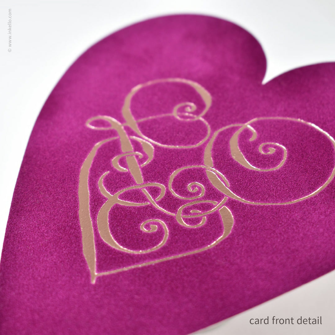 Mulberry Velveteen Heart Valentine with Rose Gold Foil (