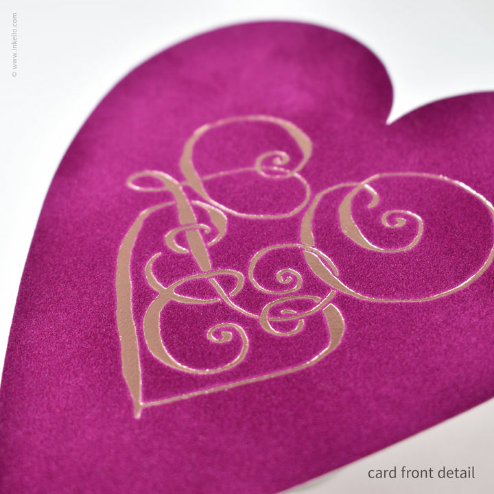 Mulberry Velveteen Heart Valentine with Rose Gold Foil (