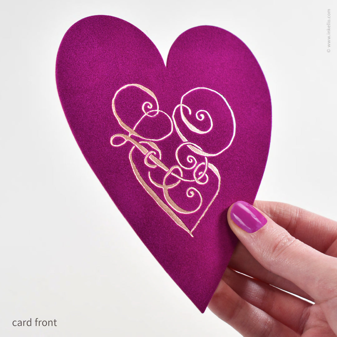 Mulberry Velveteen Heart Valentine with Rose Gold Foil (