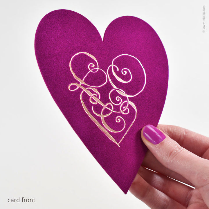 Mulberry Velveteen Heart Valentine with Rose Gold Foil (