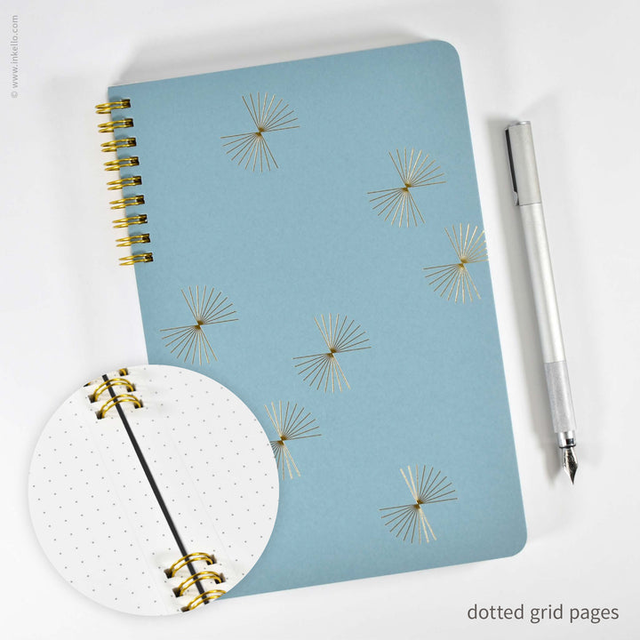 Gold Bursts Spiral Notebook with Lagoon Blue Cover (