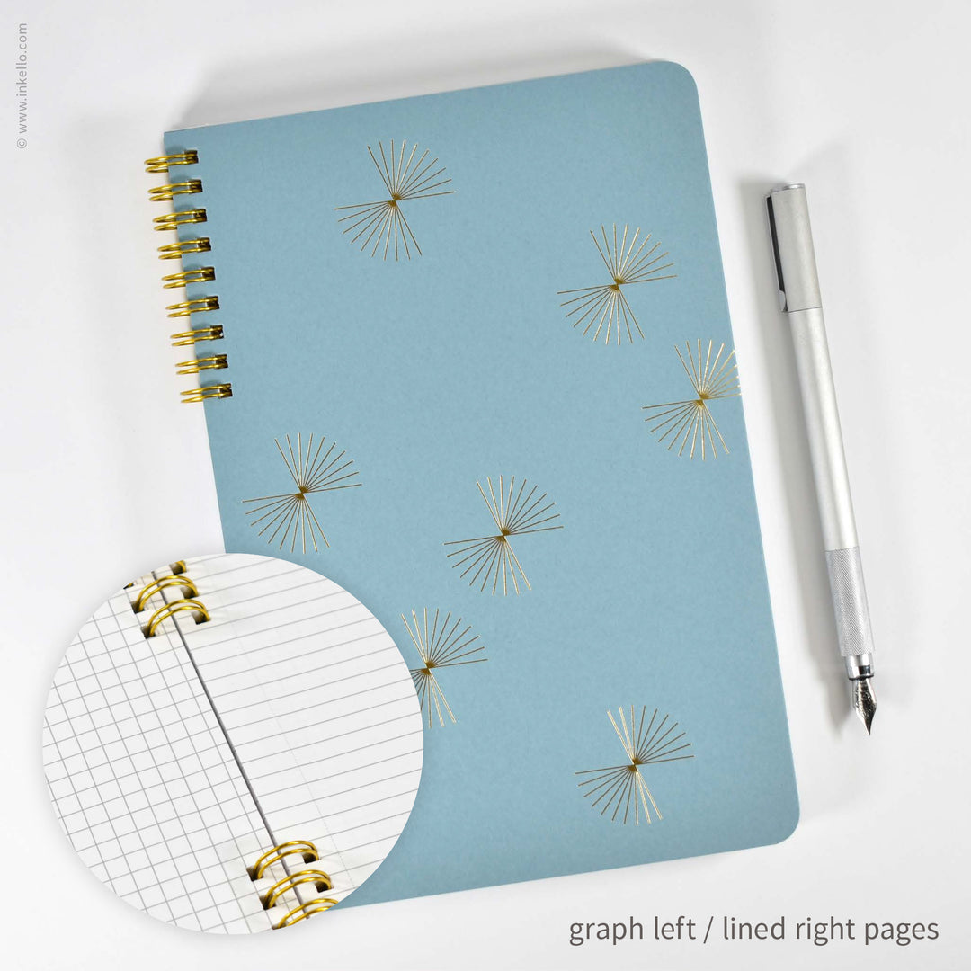 Gold Bursts Spiral Notebook with Lagoon Blue Cover (