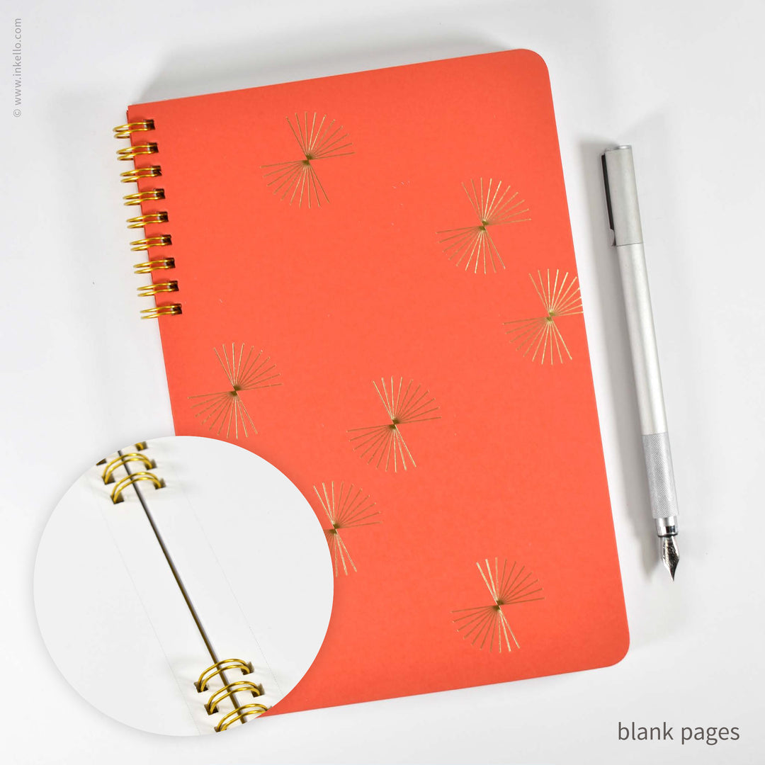 Gold Bursts Spiral Notebook with Scarlet Red Cover (