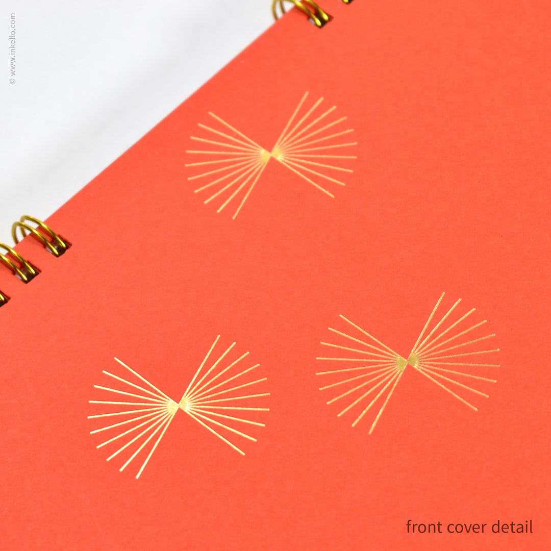 Gold Bursts Spiral Notebook with Scarlet Red Cover (