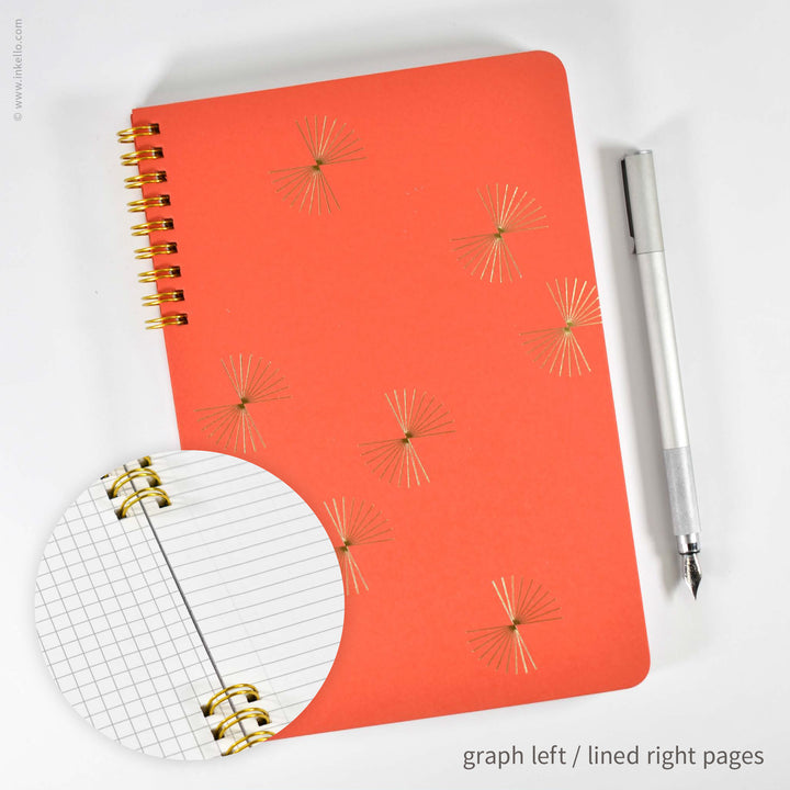 Gold Bursts Spiral Notebook with Scarlet Red Cover (