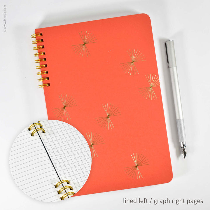 Gold Bursts Spiral Notebook with Scarlet Red Cover (