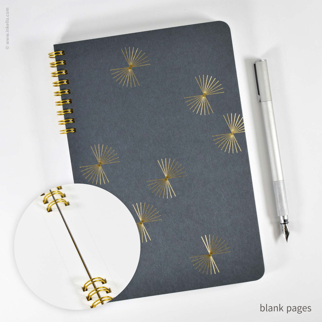 Gold Bursts Spiral Notebook with Stormy Grey Cover (
