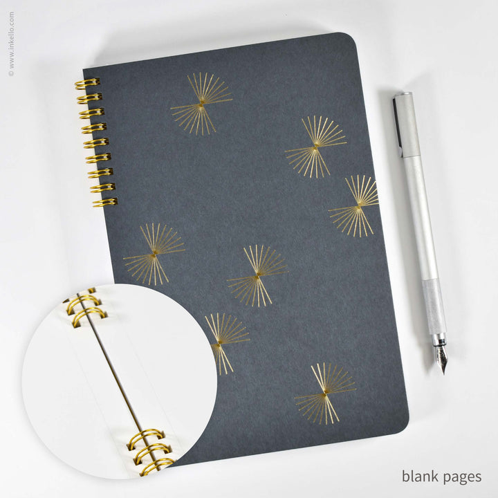 Gold Bursts Spiral Notebook with Stormy Grey Cover (