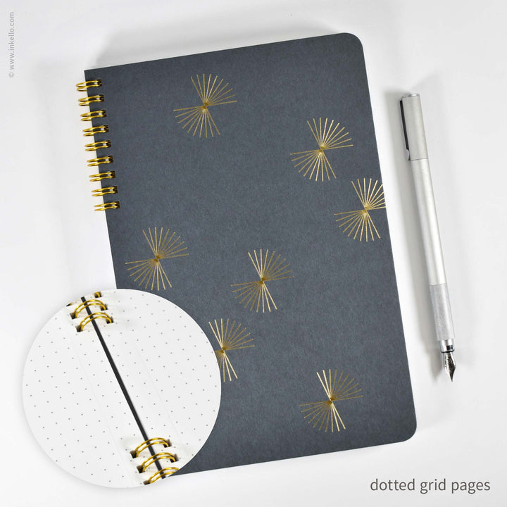 Gold Bursts Spiral Notebook with Stormy Grey Cover (