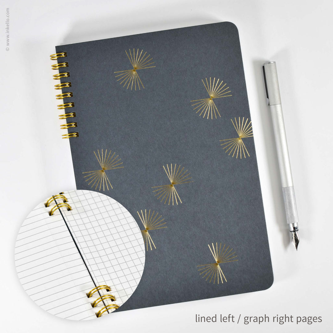 Gold Bursts Spiral Notebook with Stormy Grey Cover (