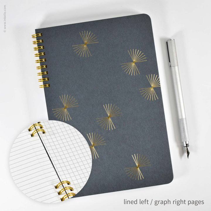 Gold Bursts Spiral Notebook with Stormy Grey Cover (
