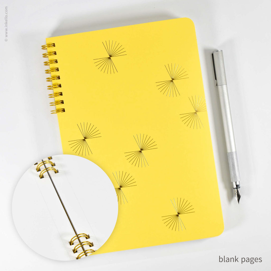 Gold Bursts Spiral Notebook with Sunshine Yellow Cover (