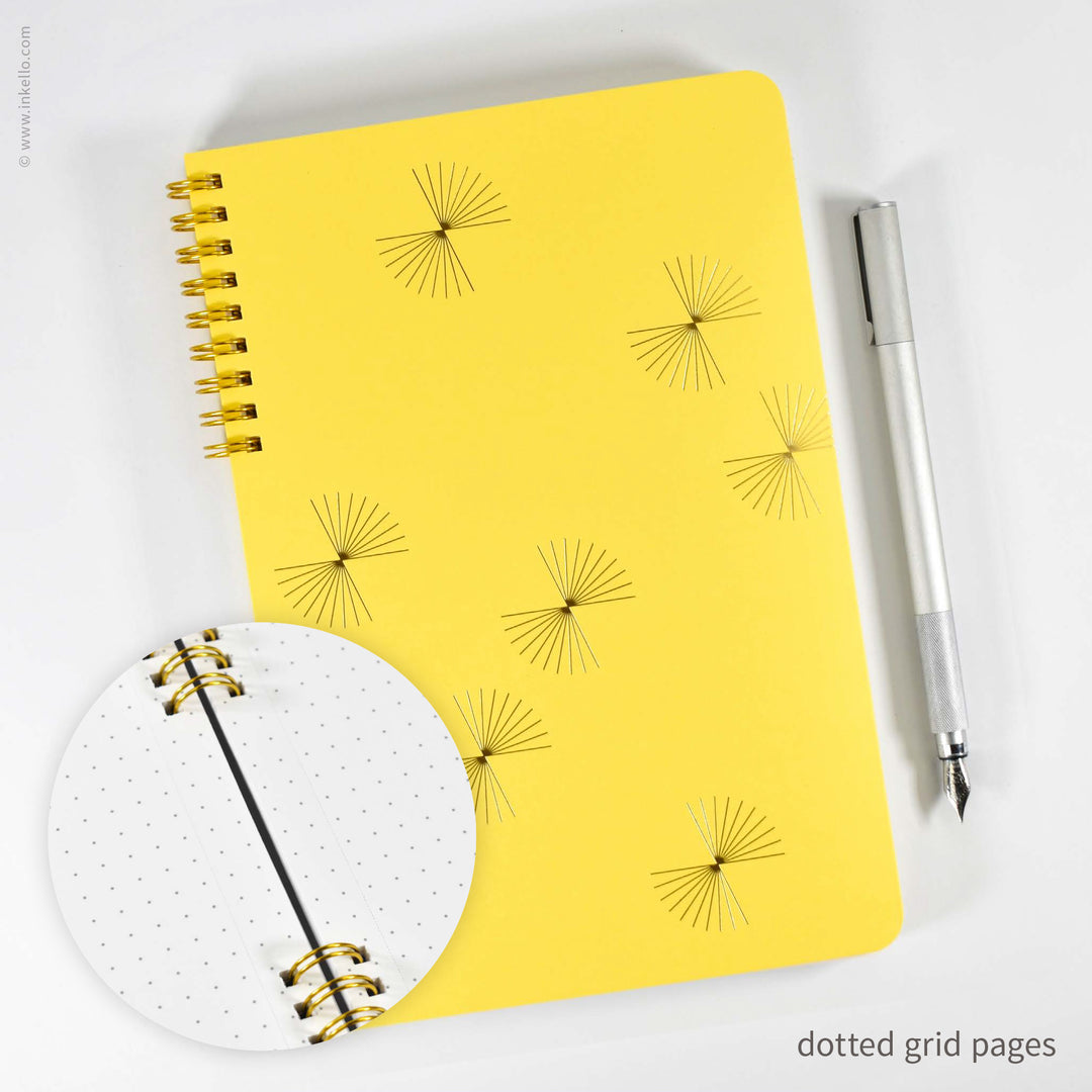 Gold Bursts Spiral Notebook with Sunshine Yellow Cover (