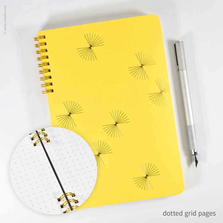 Gold Bursts Spiral Notebook with Sunshine Yellow Cover (