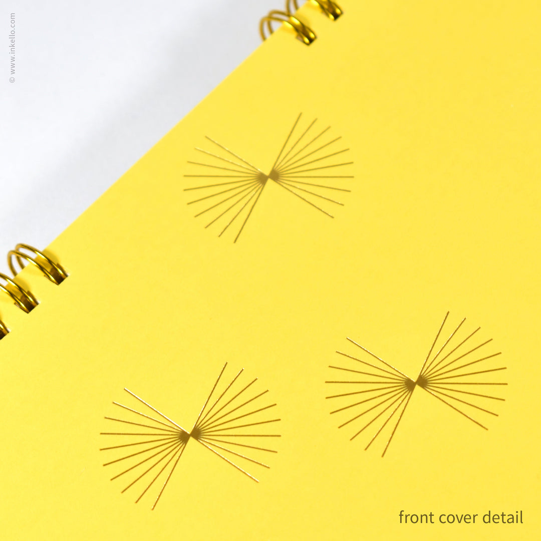 Gold Bursts Spiral Notebook with Sunshine Yellow Cover (