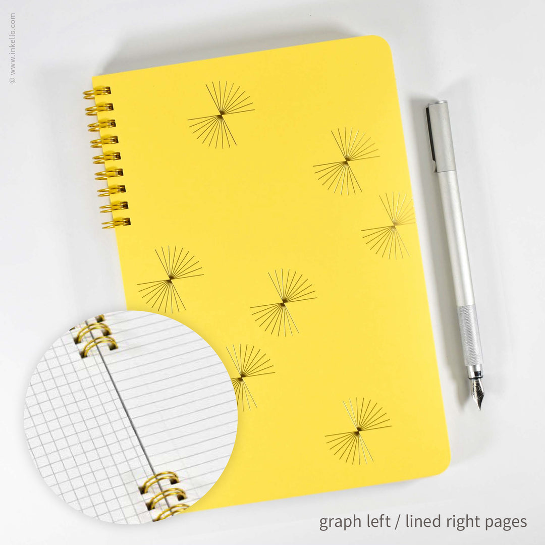 Gold Bursts Spiral Notebook with Sunshine Yellow Cover (
