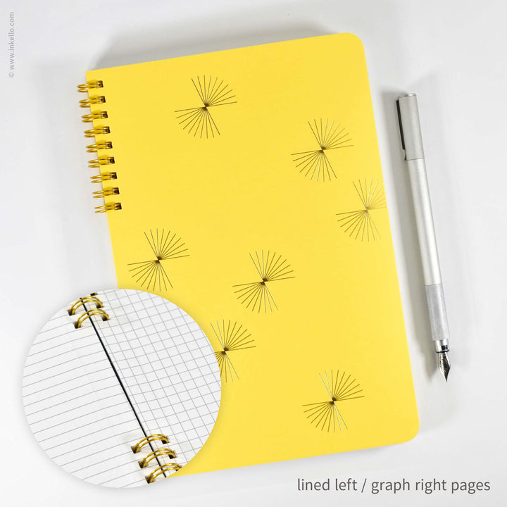Gold Bursts Spiral Notebook with Sunshine Yellow Cover (