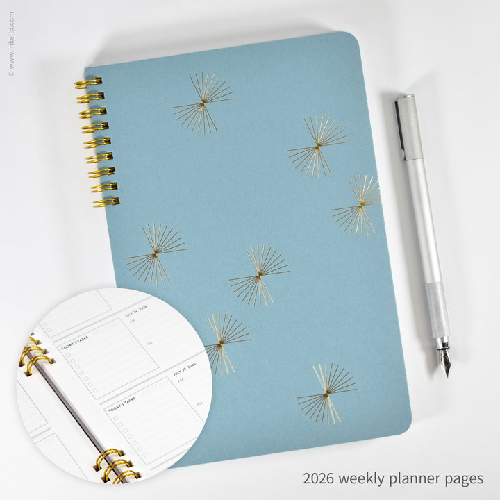 Gold Bursts Weekly Planner with Lagoon Blue Cover (