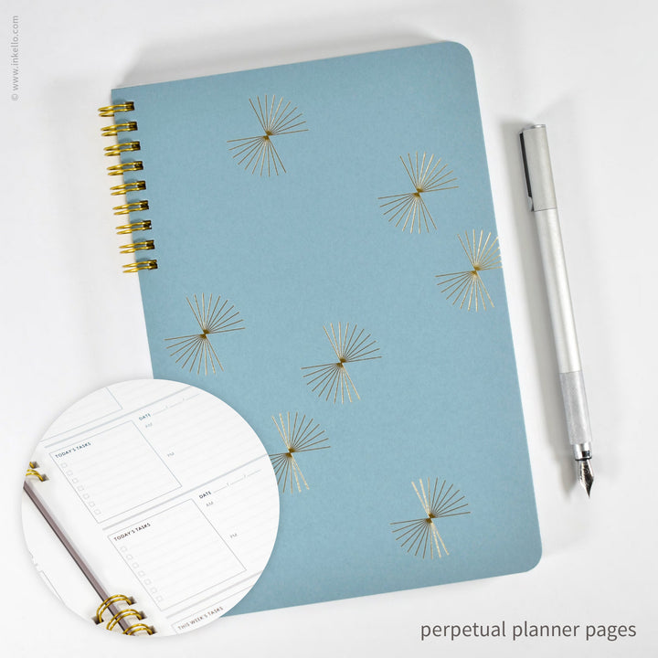 Gold Bursts Weekly Planner with Lagoon Blue Cover (