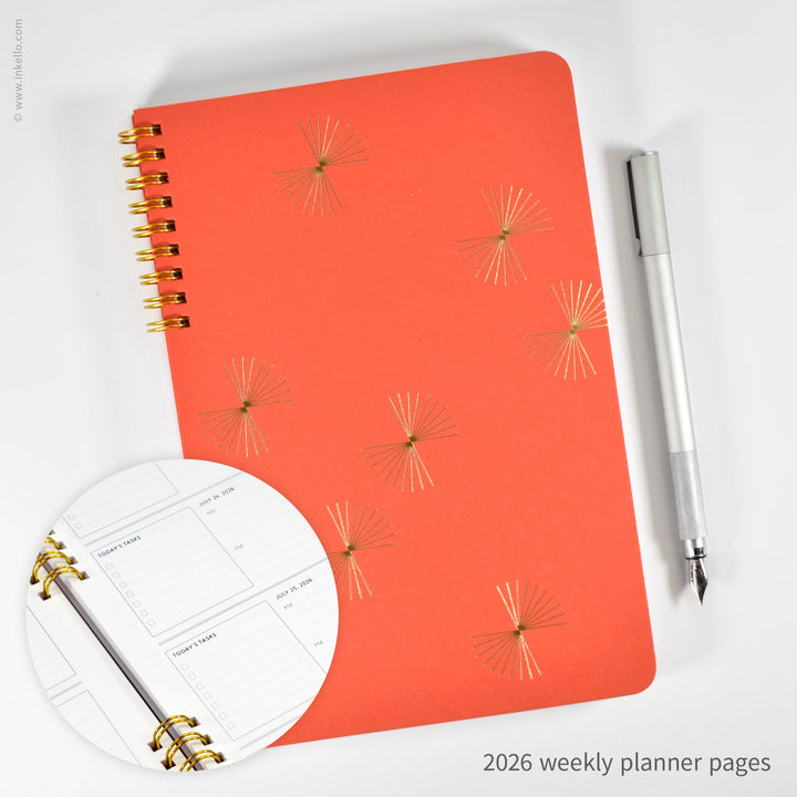 Gold Bursts Weekly Planner with Scarlet Red Cover (