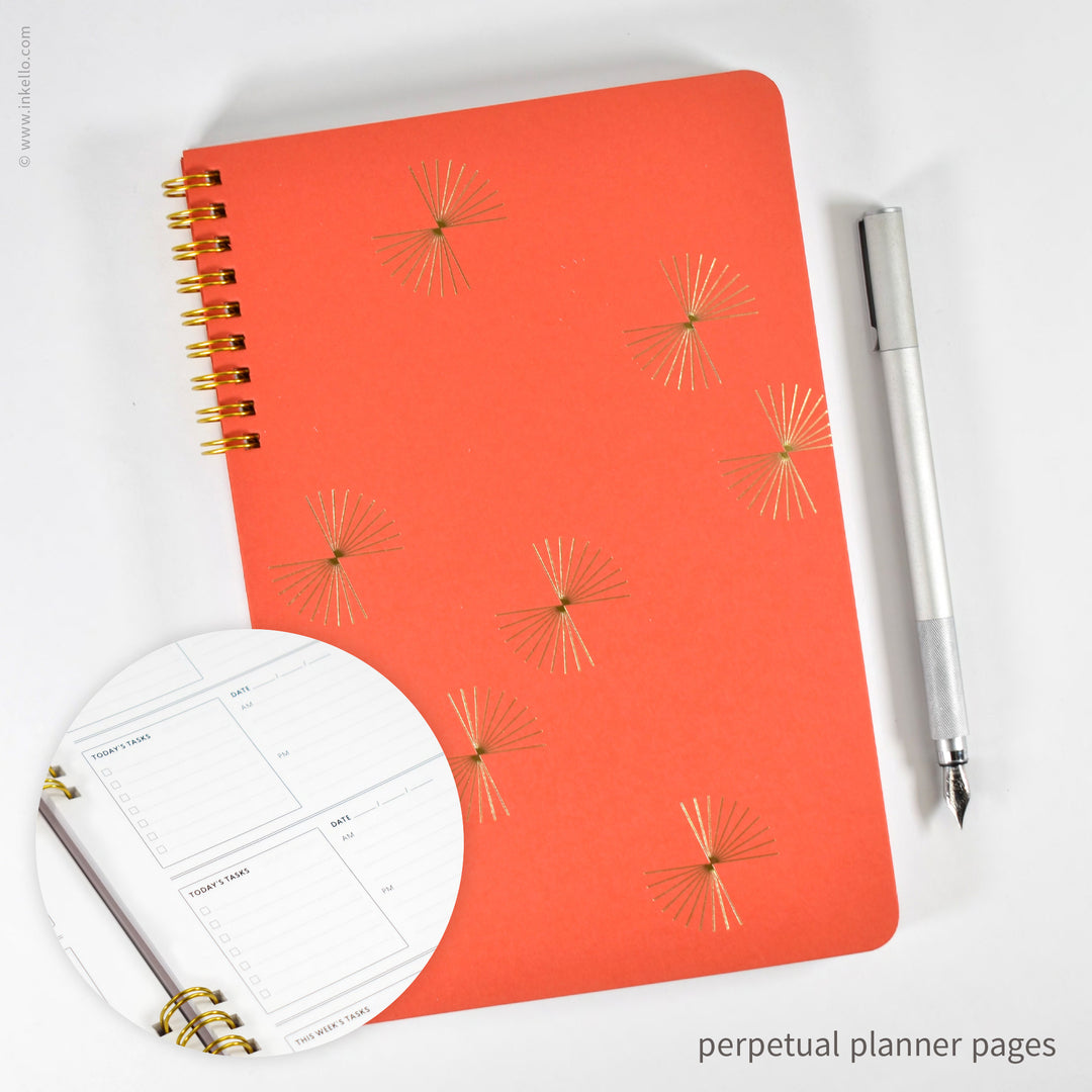 Gold Bursts Weekly Planner with Scarlet Red Cover (