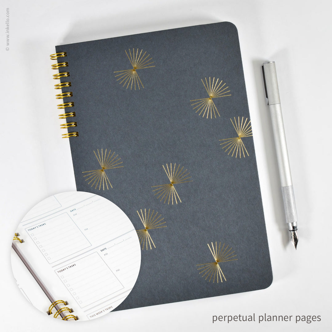 Gold Bursts Weekly Planner with Stormy Grey Cover (