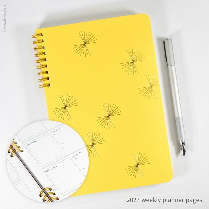 Gold Bursts Weekly Planner with Sunshine Yellow Cover (