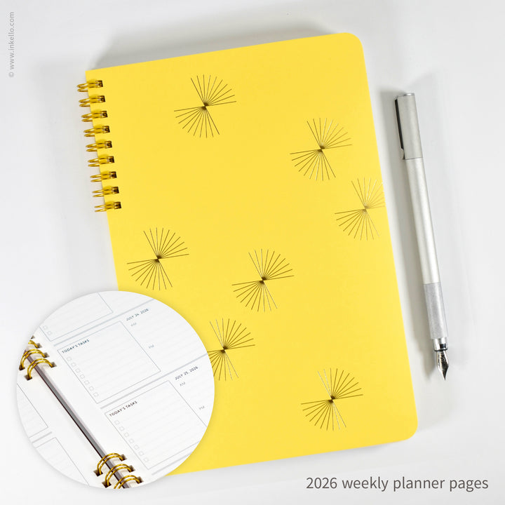 Gold Bursts Weekly Planner with Sunshine Yellow Cover (