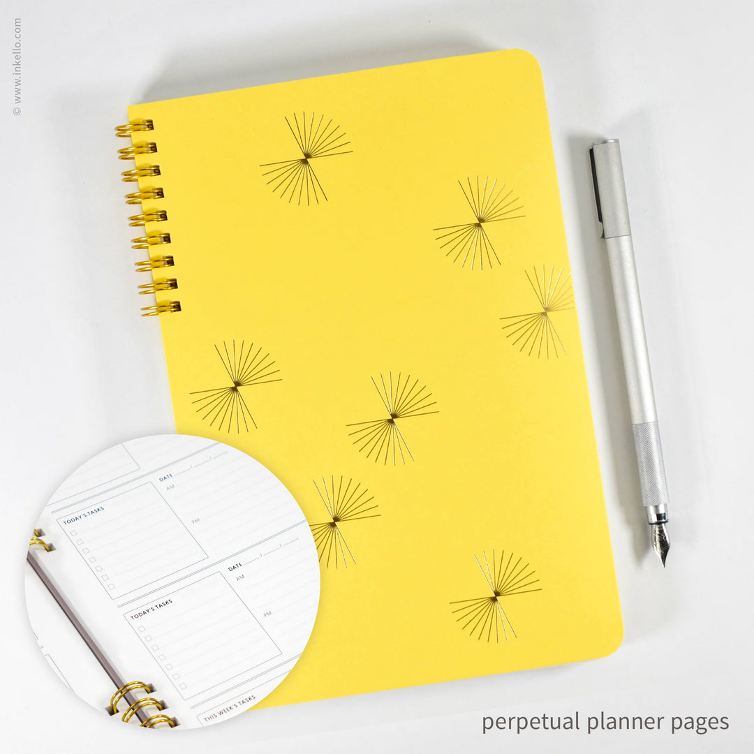 Gold Bursts Weekly Planner with Sunshine Yellow Cover (