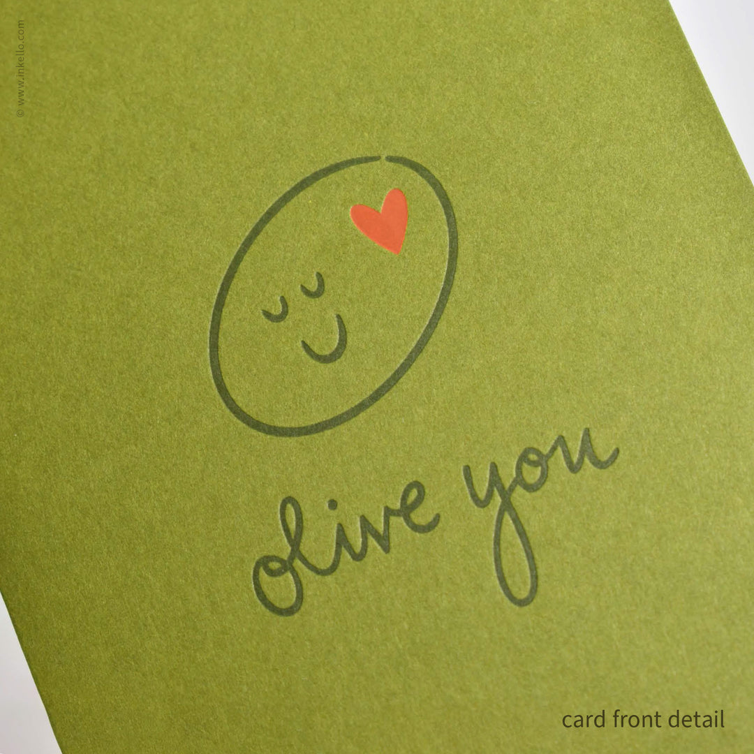 "Olive You" Card with Tiny Red Heart (