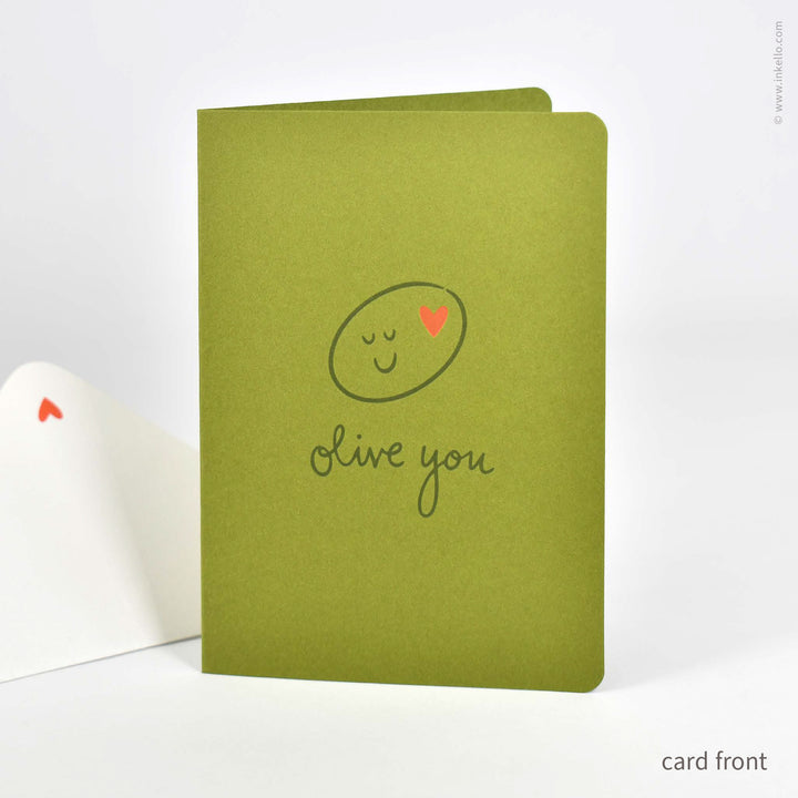 "Olive You" Card with Tiny Red Heart (