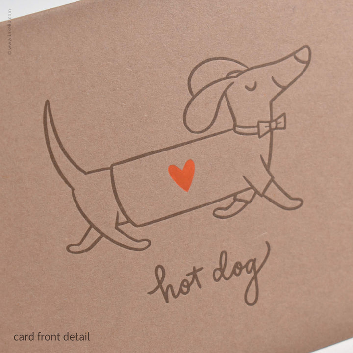 "Hot Dog" Fancy Pup Card with Tiny Red Heart (