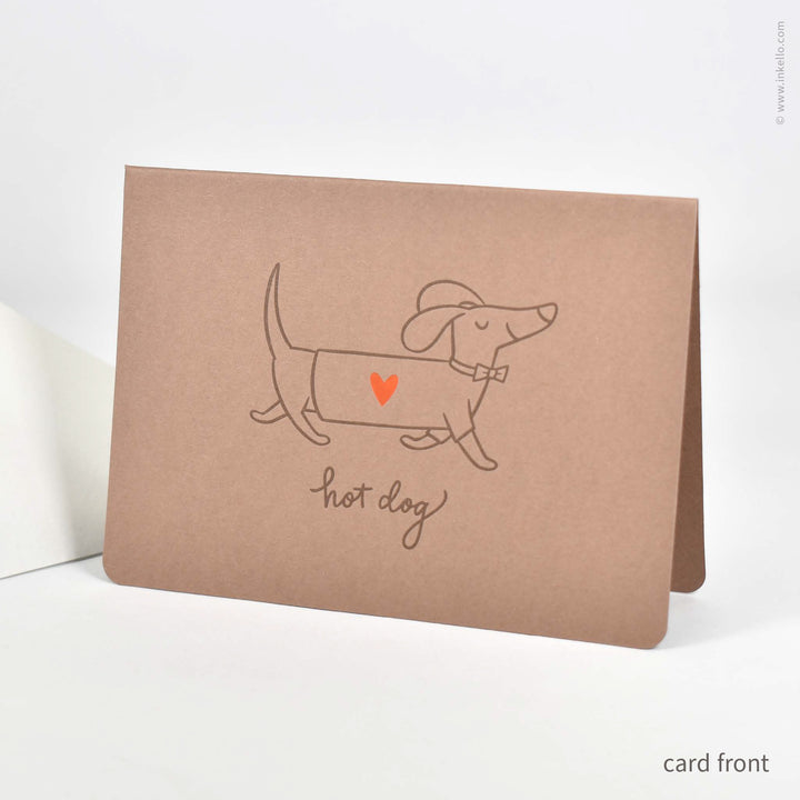 "Hot Dog" Fancy Pup Card with Tiny Red Heart (