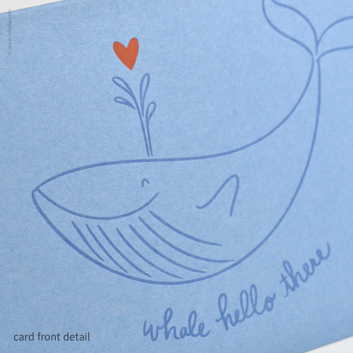 "Whale Hello There" Spouting Whale with Tiny Red Heart (