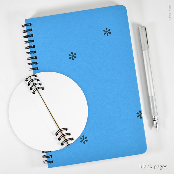 Black Asterisks Spiral Notebook with Cyan Cover (