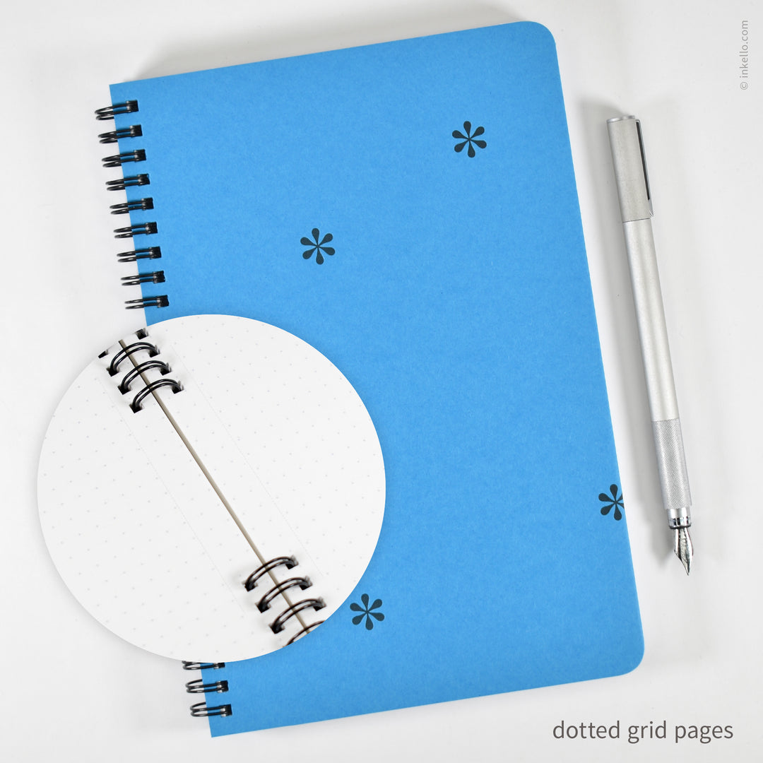 Black Asterisks Spiral Notebook with Cyan Cover (