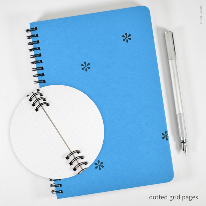 Black Asterisks Spiral Notebook with Cyan Cover (