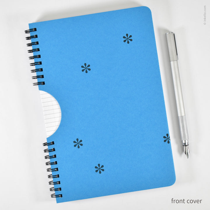 Black Asterisks Spiral Notebook with Cyan Cover (