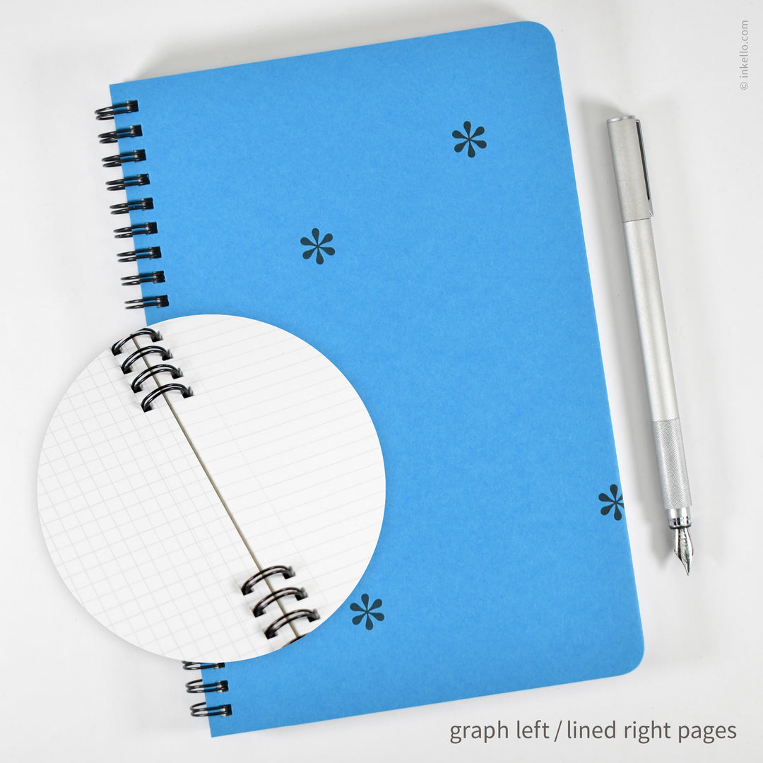 Black Asterisks Spiral Notebook with Cyan Cover (