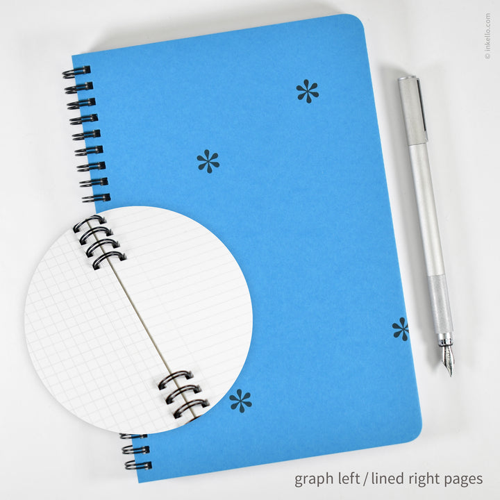 Black Asterisks Spiral Notebook with Cyan Cover (
