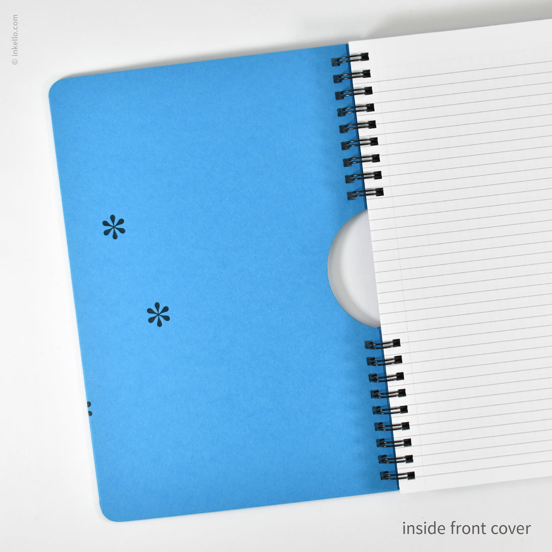 Black Asterisks Spiral Notebook with Cyan Cover (