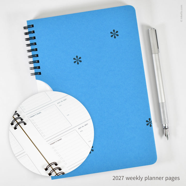 Black Asterisks Weekly Planner with Cyan Cover (